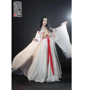 LiuTingJu Элегантное шифоновое платье с вышивкой Bronzing Hanfu для женщин 2024 Лето Элегантный Белый Кружевной Халат Фея Танцевальные Платья