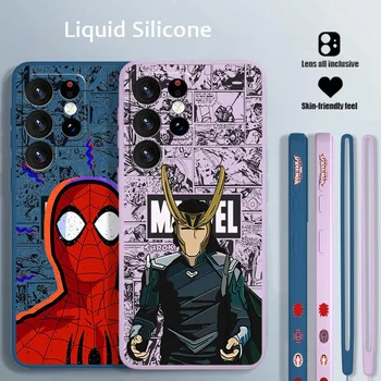 Marvel Spider-Man Heroes Чехол для телефона для Samsung S23 S22 S21 S20 Fe S10 Note 20 10 Ultra Lite Plus Жидкая левая веревочная крышка