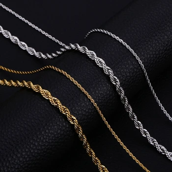 Men Ropes Длинное ожерелье из нержавеющей стали Minimalist Twist Chain Ожерелье доступно в золотом цвете Серебряный цвет от 2 до 5 мм