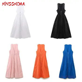 MNCCMOAA-Женское платье на молнии без рукавов, монохромное, повседневное, простота, платья для вечеринок, женская мода, лето, 2024