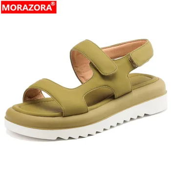 MORAZORA 2023 Новые женские сандалии на платформе из натуральной кожи на плоской подошве с каблуками Летние сандалии Лаконичная женская повседневная обувь