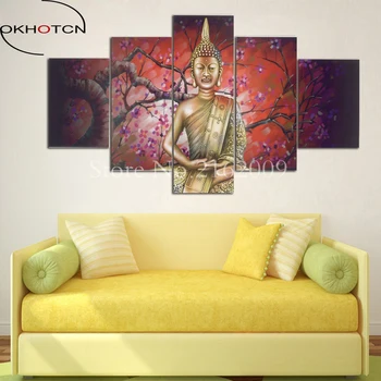 OKHOTCN 5 Панель Абстрактная Печатная Будда Картина Холст Настенное Искусство Домашний Декор Будда Картина Для Гостиной Рамка Плакаты
