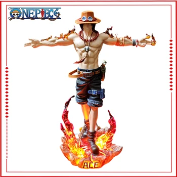 One Piece Аниме Фигурки Gk Ace Portgas D Ace Со Светом Фигурки 28 см ПВХ Статуя Коллекционная Модель Игрушки Рождественские Подарки