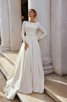 Othray A Line Бохо Атласные свадебные платья иллюзия Элегантное свадебное платье для женщин Изготовленное на заказ современное свадебное платье с длинным рукавом