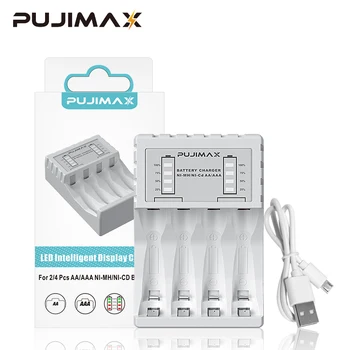 PUJIMAX 4 слота Быстрая интеллектуальная батарея USB Зарядное устройство для 1,2 В AA AAA NiCd NiMh Аккумуляторная батарея ЖК-дисплей Быстрое зарядное устройство