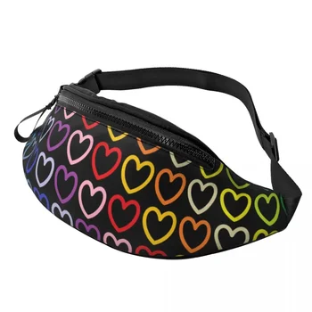  Rainbow Hearts Поясная сумка Симпатичная Валентинка Пешие прогулки Мужчины Талия Пакет Полиэстер Принт Сумка