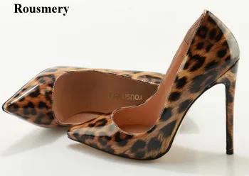 Roumsery Новая мода Женщины Острый носок Леопардовые туфли Классический дизайн 12 см Высокие каблуки Вечерняя обувь Вечерние туфли