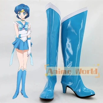 Sailor Mercury Ami Mizuno Обувь Косплей Сапоги Хэллоуин Карнавальные сапоги На заказ