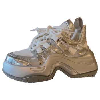 Silver Daddy Shoes Female 2023 Новые летние дышащие кожаные туфли на платформе. Женская обувь на платформе Tenis de Moda