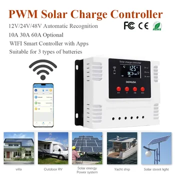 Smart WIFI Solar Charge Controller Зарядное устройство 12 В 24 В 48 В Автоматический регулятор 10 А 30 А 60 А 60 А PWM Зарядное устройство для солнечной панели с приложением