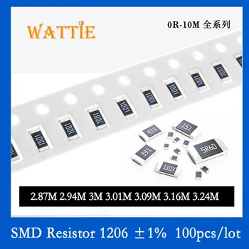 SMD Резистор 1206 1% 2.87M 2.94M 3M 3.01M 3.09M 3.16M 3.24M 100PC/лот Чип-резисторы 1/4W 3.2мм * 1.6мм