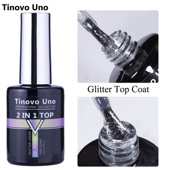 Tinovo Uno Glitter Top Coat УФ гель-лак для ногтей 2 В 1 12 мл Super Shine Лазерное верхнее покрытие Маникюр Vernis Полуперманентное гелевое покрытие