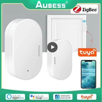 Tuya Zigbee 3.0 Умный датчик двери Открытая дверь Закрытые датчики Защита безопасности Умная жизнь Управление приложением через Alexa Google Home