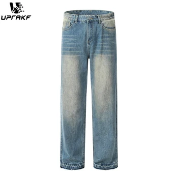 UPRAKF Джинсы прямого кроя Карман Синие уличные брюки Летние джинсовые повседневные базовые модные брюки Fit Брюки