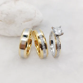 Western Bicolor 3 шт. Обручальные кольца Свадебный набор 18k Позолоченные ювелирные изделия Promise Пара Кольца