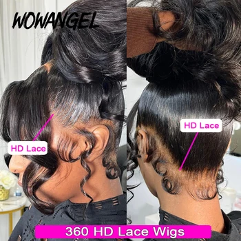Wow Angel 360 HD Кружевные фронтальные парики Body Wave Full Lace Парики Парики из натуральных волос Предварительно выщипанные перуанские волосы Высокий хвост для женщины