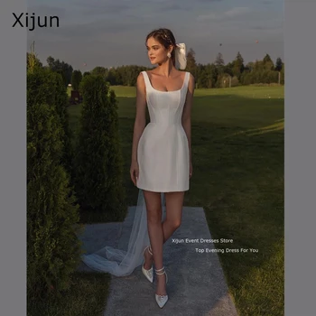 Xijun Простые толстые атласные короткие свадебные платья Широкие бретели Костяные мини-свадебные платья Вечернее платье Белое элегантное 2024 Женщины