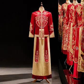 Xiuhe Clothing Китайский мужской свадебный костюм 2023 Красный свадебный тост Платье Одежда жениха Пальто дракона и феникса