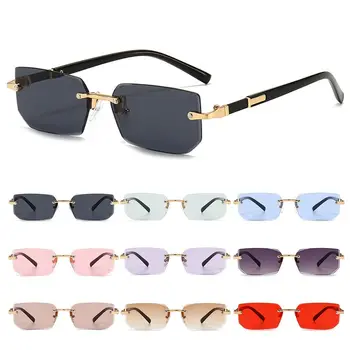 Y2K Прямоугольные солнцезащитные очки без оправы Модные защитные очки UV400 Очки для женщин и мужчин