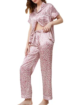 YILEEGOO Пижама для женщин Шелковый атлас на пуговицах с длинным рукавом Pjs для женщин Комплекты Классический женский комплект одежды для сна Домашняя одежда