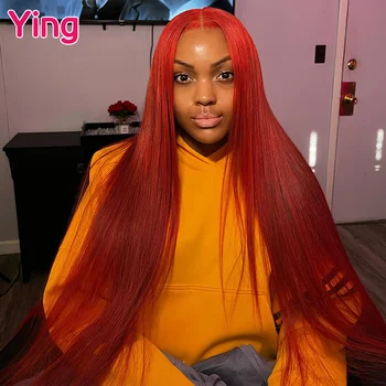 Ying Темно-красный цвет 200% перуанская кость прямая 13x4 носить парик Go 13x6 прозрачный кружевной передний парик предварительно выщипанный с детскими волосами
