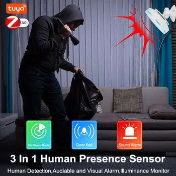 Zigbee Mmwave Датчик присутствия человека Tuya Wi-Fi Сирена Детектор движения с датчиком расстояния дверного звонка для автоматизации умного дома