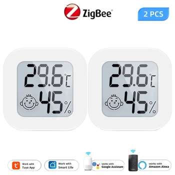 Zigbee Интеллектуальный датчик температуры и влажности Tuya APP Удаленный монитор для умного дома Var SmartLife Работа с Alexa Google Assistant