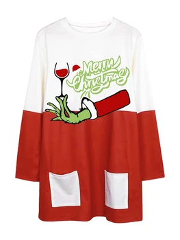 ZJLJAYCHOU Женщины Рождественская ночная рубашка Платье для сна Длинные рукава Свободное рождественское платье с графическим принтом Оверсайз Домашняя одежда