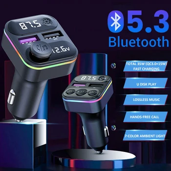 Авто Bluetooth 5.3 FM Передатчик Беспроводной громкой связи Аудиоприемник Автомобильный радиомодулятор MP3-плеер Двойной USB Быстрое зарядное устройство Автомобильные комплекты
