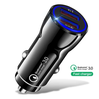 Автомобильное USB-зарядное устройство Quick Charge 3.0 Зарядное устройство для мобильного телефона 2-портовое USB-быстрое автомобильное зарядное устройство для iPhone Samsung Tablet Автомобильное зарядное устройство