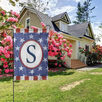 Америка навсегда 4 июля Патриотический монограмма Садовый флаг Буква S День независимости США Открытый двор Декоративный флаг США