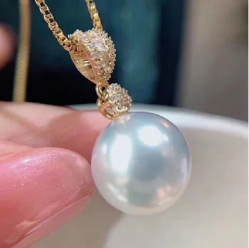 Большое ожерелье AAAAA 11-12 мм Южно-Китайское море Аутентичный Белый Круглый Жемчужный Кулон Ожерелье 925S