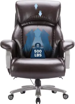 Большой и высокий офисный стул 500 фунтов - сверхмощное эргономичное компьютерное кресло с очень широким сиденьем, регулируемой поясничной опорой