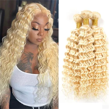 Бразильское плетение волос 613 Honey Blonde Bundles Глубокая волна 1/3/4 пучка Человеческие волосы 26 28 30 дюймов Remy Extensions Волосы для женщин