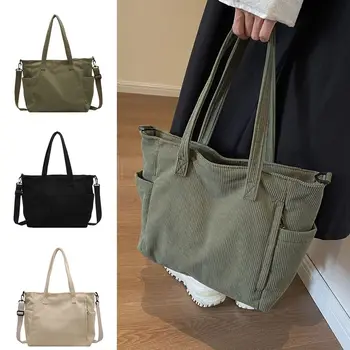 Вельветовая женская сумка через плечо Модная винтажная сумка-слинг большой емкости Женская сумка