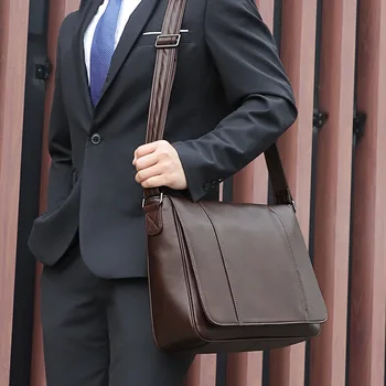 Винтажная мужская сумка из натуральной кожи Масляная восковая кожа 14-дюймовые портфели для ноутбука Офисная сумка для мужчин Сумка через плечо Сумка через плечо