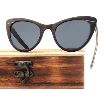 Винтажные деревянные солнцезащитные очки для мужчин и женщин, раковина морского ушка, поляризационный кошачий глаз, роскошные дизайнерские черные солнцезащитные очки высокого качества