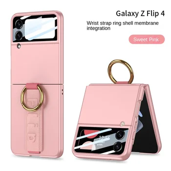 Гальванический чехол для телефона из углеродного волокна для Samsung Galaxy Z Flip 4 3 Flip4 Flip3 Кольцо Кожаный ремешок на запястье Ударопрочный твердый чехол
