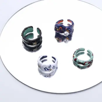 Геометрическая личность Женщины Капающее масло Жемчуг Корейская мода Ювелирные изделия из сплава Открытое кольцо Кольца на палец