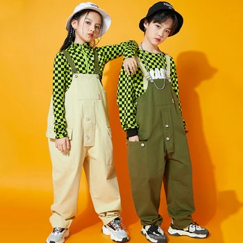 Девочки Мальчики Хип-хоп Танцевальный костюм Детский зеленый топ с длинными рукавами Комбинезон Джаз Танцевальная одежда Сценическое выступление SL6714