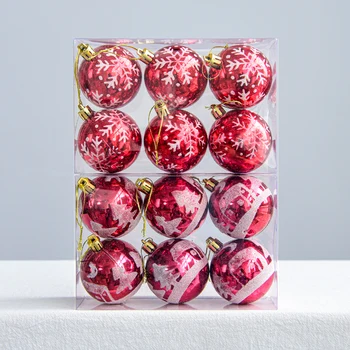 Декоративный подвесной шар 6 см красно-белая яркая цветная картина шар в коробке с 6 декоративными подвесками для рождественской елки