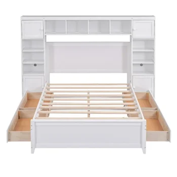 Деревянная кровать с универсальным шкафом и полкой, с местом для хранения, подходит для детской комнаты белый