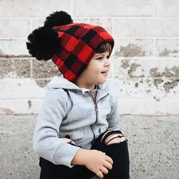  Детские зимние зимние шапки для родителей и детей Детский теплый вязаный теплый костюм 0-2 года