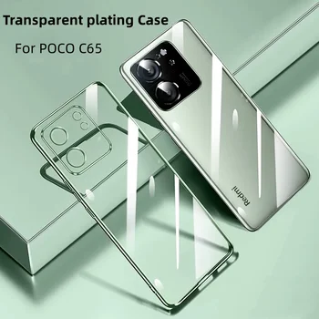 Для POCO C65 4G Чехол Роскошный гальванический прозрачный мягкий силиконовый чехол для телефона Redmi 13C POCO C 65 Задняя крышка Funda