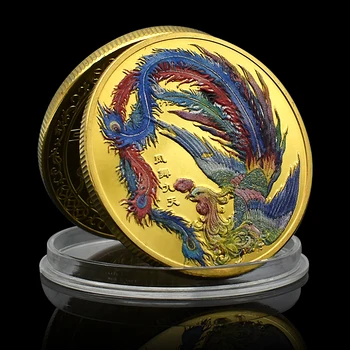 Древняя Китайская Золотая Монета Феникс Приносит Благоприятный Жетон Цветная Роспись Двусторонняя Тисненая Медаль Фестивальный Подарок