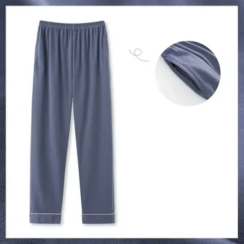 Дышащие хлопчатобумажные брюки Свободные Мягкие летние лаунж-пижамы для сна Мужские трикотажные весенние брюки в клетку Домашняя одежда Мужская длинная