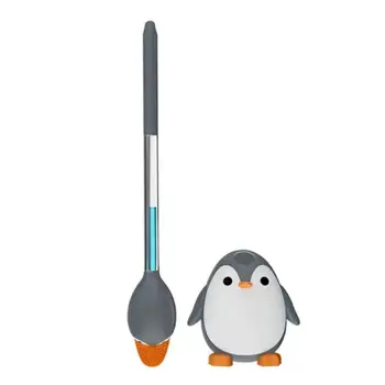  Ершик для унитаза с длинной ручкой Настенная чаша в форме пингвина Комбо с мягкой щетиной Держатель жидкости Инструмент для ванной комнаты для дома