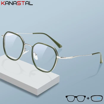 Женщины CR39 Линзы Очки для чтения Оптика по рецепту Близорукость Пресбиопические очки Синий свет Блокировка TR90 Металлическая оправа для очков