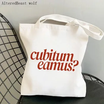 Женщины Сумка через плечо Cubitum Eamus Harajuku на заказ Шоппинг Холст Сумка Шоппер Сумка для девочек Tote Shopper Lady Bag