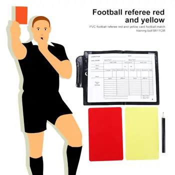 Журнал футбольных судей Флуоресцентные красные желтые карточки с кожаным бумажником и карандашом для записи Бумажная футбольная экипировка